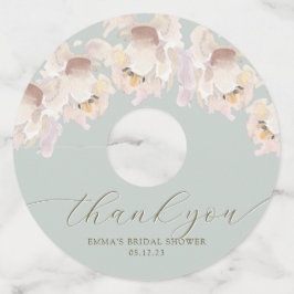 クリーム&ミントウォーターカラーフローラワイングラスラベル ワイングラスタグ