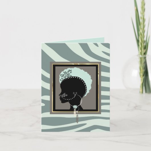 クリーム、ミントグリーン、ブラックゼブラ印刷 シーズンカード (正面)