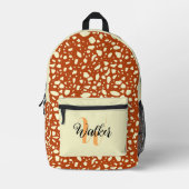 クリーム&ラストカラー – ヴィンテージイニシャル名 プリントバックパック (正面)