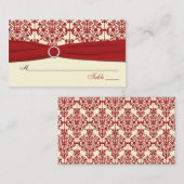 クリーム&レッドダマスクプレイスカード プレイスカード (正面/裏面)