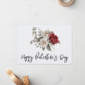 クリーム&レッドローズボホフラワーブーケバレンタイン ノートカード (正面/裏面インサイチュ)