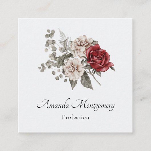 クリーム&レッドローズボホフラワーブーケ スクエア名刺 (正面)