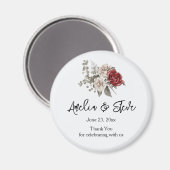 クリーム＆レッドローズ フラワー ブーケ ウェディング サンクス マグネット (正面/裏面)