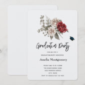 クリーム＆レッドローズ ボホ フラワーブーケ 卒業 招待状 (正面/裏面)