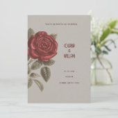 クリーム&レッドヴィンテージフローラ結婚式招待状 招待状 (スタンド正面)