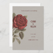 クリーム&レッドヴィンテージフローラ結婚式招待状 招待状 (正面/裏面)