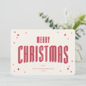 クリーム+レッド メリークリスマス レトロスターズ フラットフォト シーズンカード (スタンド正面)