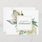 クリーム ローズ グリーン 花 水彩 クラシック インビテーションポストカード (正面/裏面)