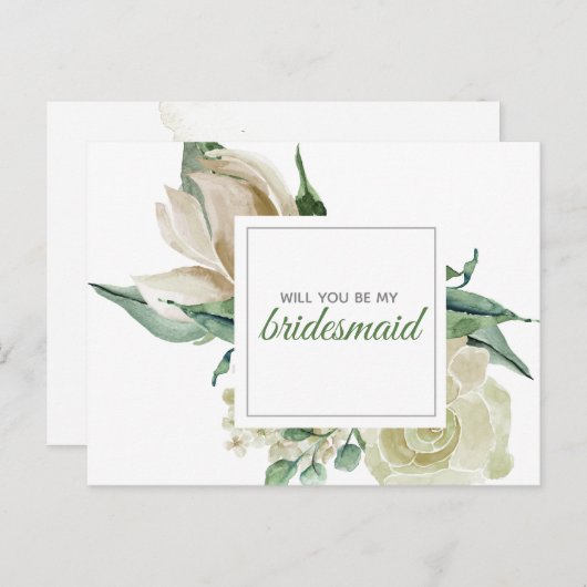 クリーム ローズ グリーン 花 水彩 クラシック インビテーションポストカード (正面/裏面)