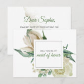 クリーム ローズ グリーン 花 水彩 メイド オブ オナー インビテーションポストカード (正面/裏面)
