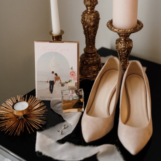 クリーム&ローズ | ロマンティックな春の花を纏うウェディング サンキューカード