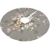 クリーム、灰色の上にピンクの花。 ブラッシュドポリエステルツリースカート (アングル)