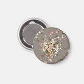 クリーム、灰色の上にピンクの花。 マグネット (正面/裏面)