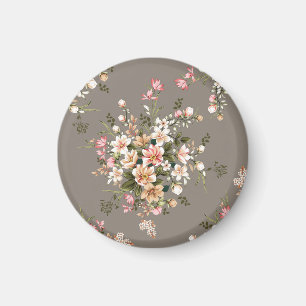 クリーム、灰色の上にピンクの花。 マグネット