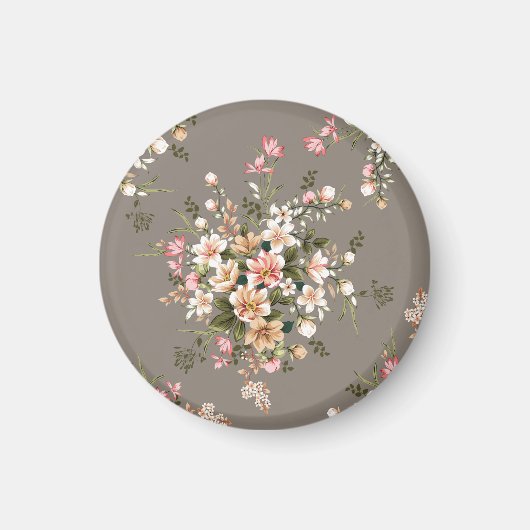 クリーム、灰色の上にピンクの花。 マグネット (正面)