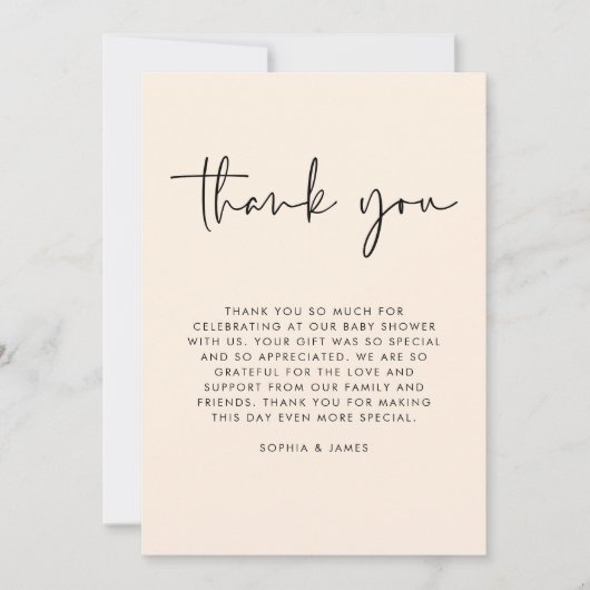 クリーム 現代の男女兼用ベビーシャワー お礼 招待状 (正面)