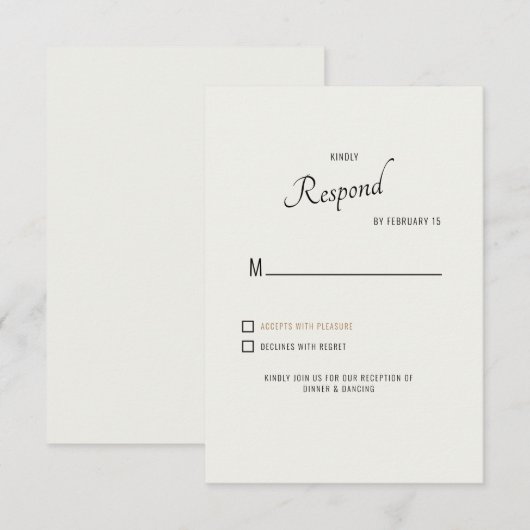 クリーム 現代フォント ブラック テキスト ウェディング RSVP (正面/裏面)