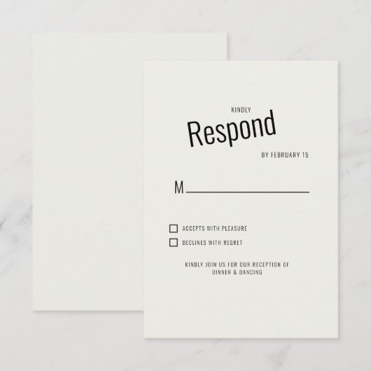 クリーム 現代 ブラック テキスト ウェディング RSVP (正面/裏面)