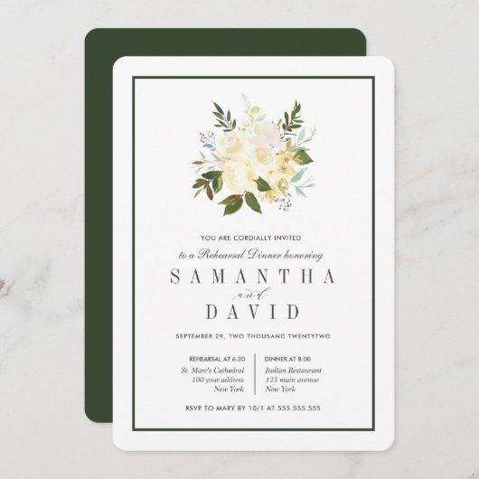 クリーム+緑 |のオーガニックリハ結婚ーサルディナー 招待状 (正面/裏面)