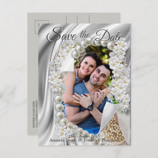 クリーム、緑、青の絹とアイボリー真珠 案内ポストカード (正面/裏面)