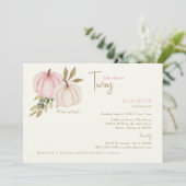 クリーム&赤面ツインズリトルカンプキンベビーシャワー 招待状 (スタンド正面)