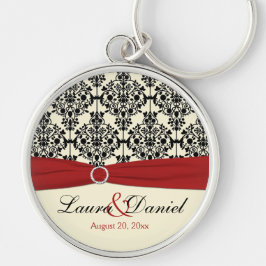 クリーム、赤、黒のダマスクのウェディングキーチェーン キーホルダー