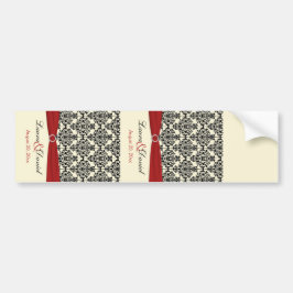 クリーム、赤、黒のダマスクワインラベル バンパーステッカー