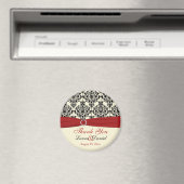 クリーム、赤、黒のダマスク・サンキューマグネット マグネット (インサイチュ (食洗機))