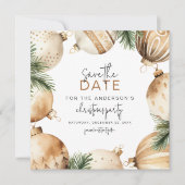 クリーム&金ゴールドクリスマスツリーオーナメントパーティー セーブザデート (正面)