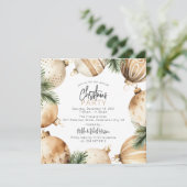 クリーム&金ゴールドクリスマスツリーオーナメントパーティー 招待状 (スタンド正面)