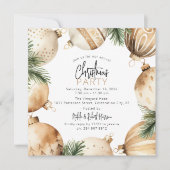 クリーム&金ゴールドクリスマスツリーオーナメントパーティー 招待状 (正面)