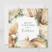 クリーム&金ゴールドクリスマスツリーオーナメント 招待状 (正面)