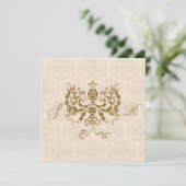 クリーム&金ゴールドダマスクイニシャル記念日 招待状 (スタンド正面)