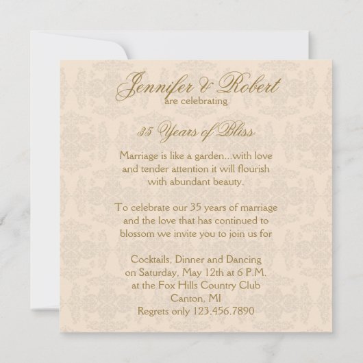 クリーム&金ゴールドダマスクイニシャル記念日 招待状 (裏面)