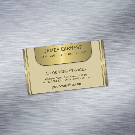 クリーム&金ゴールドプレートエレガント標準CPA会計士 マグネット名刺 (インサイチュ)