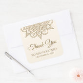 クリーム&金ゴールドヘンナ結婚・メンディさん スクエアシール (封筒)