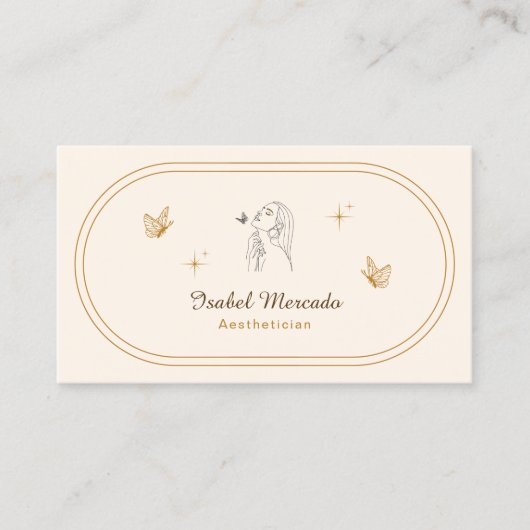 クリーム&金ゴールドミニマルエステティシャン 名刺 (正面)