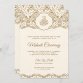 クリーム&金ゴールドレースイスラム式メンディ式 招待状 (正面/裏面)