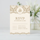 クリーム&金ゴールドレースイスラム結婚教徒 出欠カード (スタンド正面)