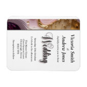 クリーム、金ゴールド、ピンクスワール結婚式招待状 マグネット (横)