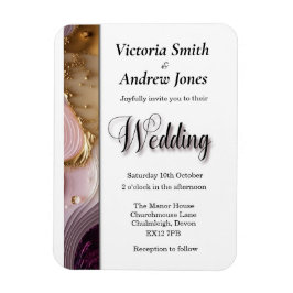 クリーム、金ゴールド、ピンクスワール結婚式招待状 マグネット