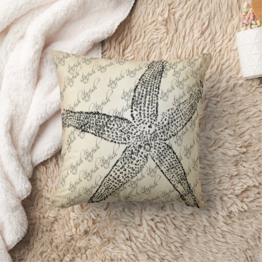 クリーム、黒、ヒトデは装飾用クッションを設計しました クッション (ブランケット)