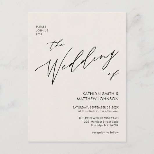 クリームQRコードすべて1つのミニマル結婚リスト インビテーションポストカード (正面)