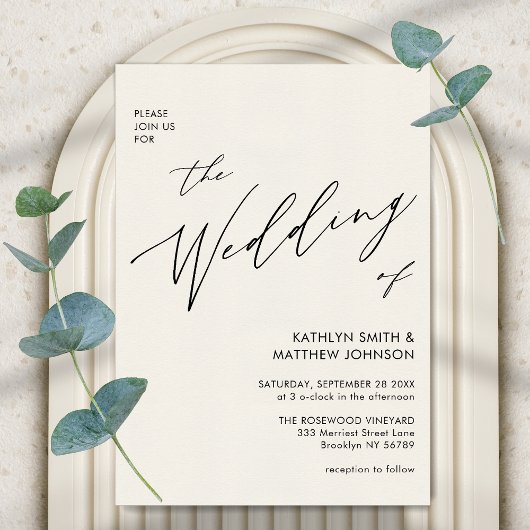 クリームQRコードすべて1つのミニマル結婚リスト インビテーションポストカード