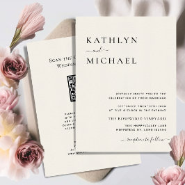 クリームQRコードモダンすべて結婚の 招待状