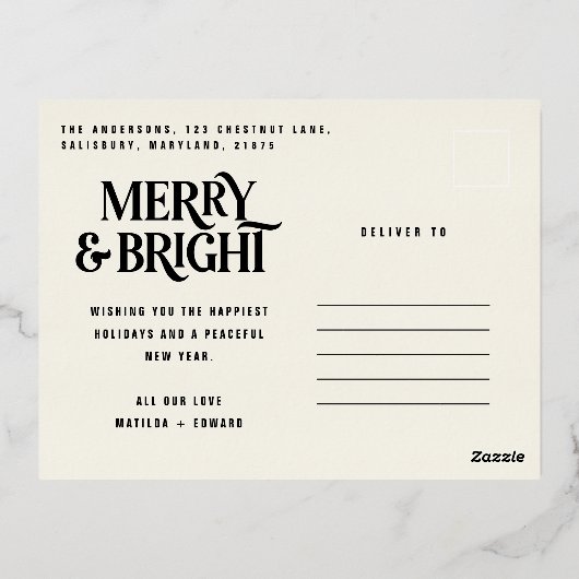 クリーモダンミニマルム伝統的・メリー・クリスマス 箔シーズンポストカード (裏面)