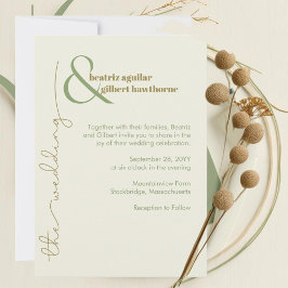 クリーモダンムとスタイリッシュグリーンのミニマル結婚リスト 招待状