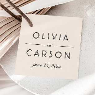 クリーモダンムとブラックのスクリプ結婚トのモノグラム フェイバータグ