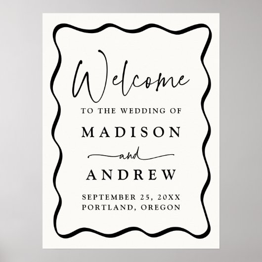 クリーモダンムとブラックの波形の結婚歓迎 ポスター (正面)