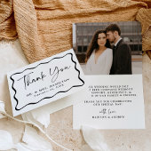 クリーモダンムと黒の波状フレームの写真結婚の サンキューカード